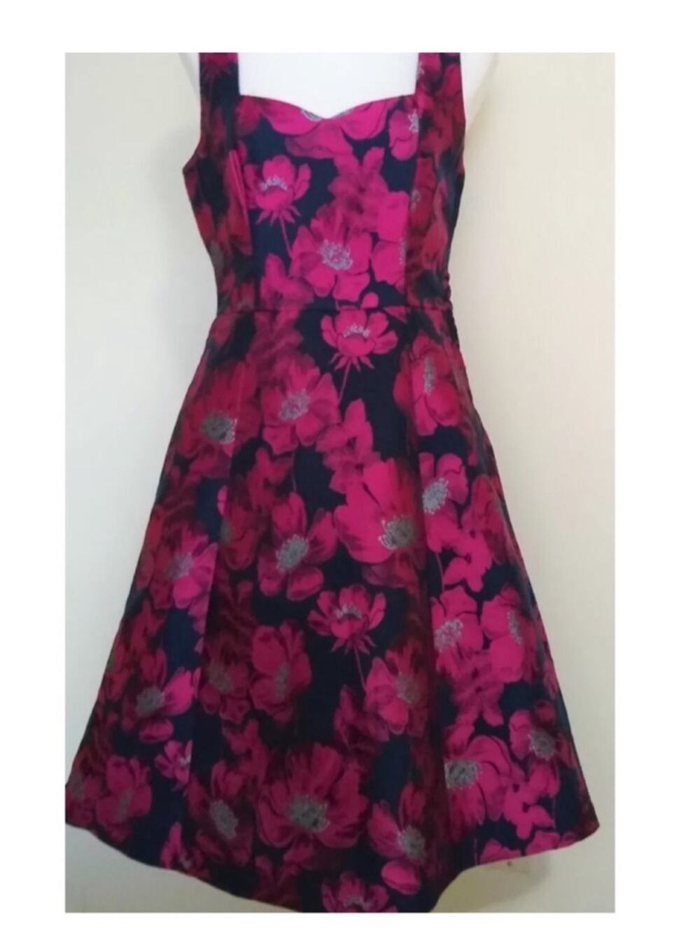 ModCloth Floral Knee-length Fit & Flare Dress Small Navy Pink